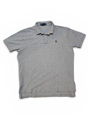 Vintage 90's Polo Ralph Lauren Men’s Light Grey Polo with Navy Logo